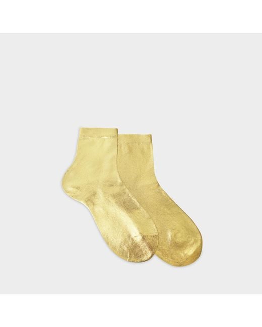 Maria La Rosa Metallic Socks In Gold Silk And Polyamide