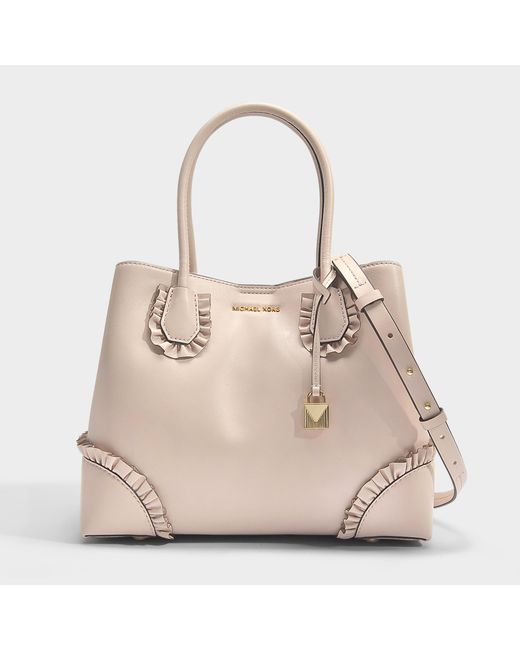 MICHAEL Michael Kors Mercer Gallery Center Zip Medium Tote Bag With Ruffles  In Soft Pink Polished Leather | Lyst