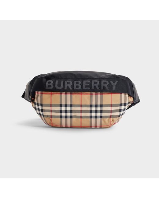 Burberry Natural Medium Sonny Waist Bag In Archive Beige Vintage Check Nylon