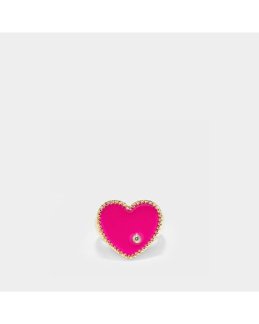 Yvonne Léon Pink Heart-shaped Neon Fuchsia Signet Ring