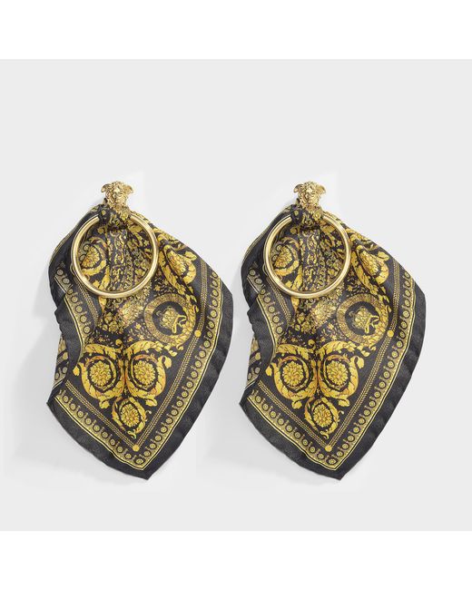 Versace Black And Gold Barocco Scarf Medusa Hoop Earrings