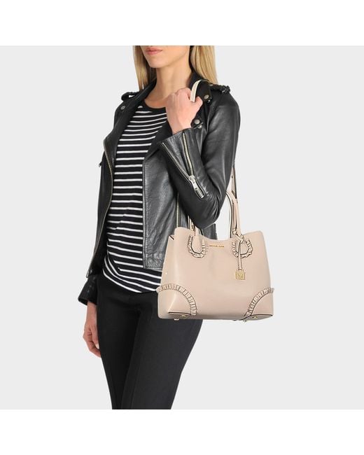 NWT MICHAEL KORS MERCER GALLERY CENTER ZIP TOTE BLACK PEBBLE FAUX