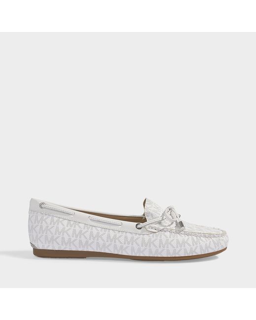 MICHAEL Michael Kors Sutton Moc Loafers In Bright White Mini Mk Logo Coated Canvas And Patent Leather