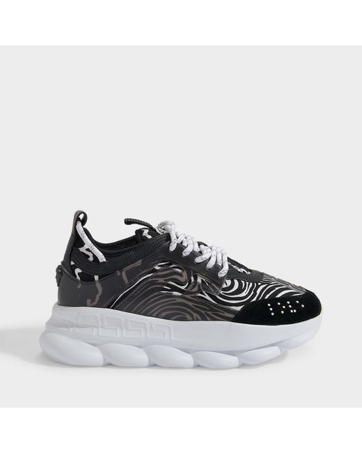 Versace Red Chain Reaction Sneakers In Black Zebra Polyester