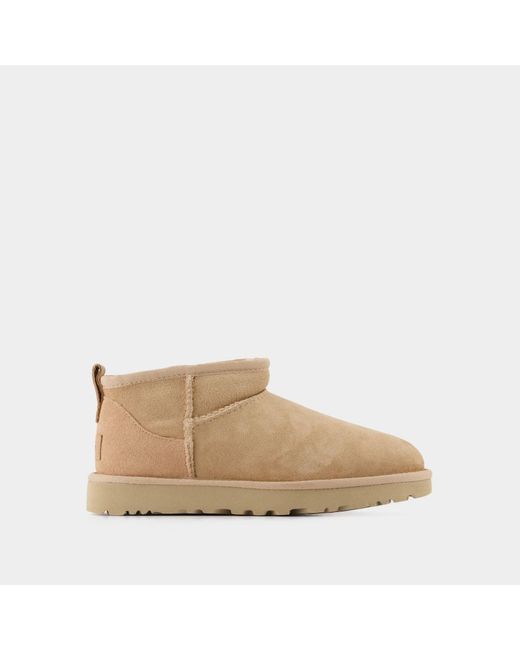 UGG Classic Ultra Mini Ankle Boots - - Beige - Leather in | Lyst