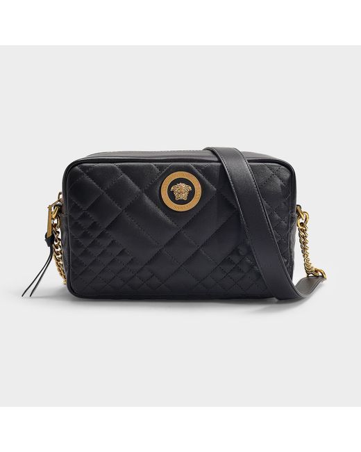 Versace Camera Bag In Black Quilted Lamb Leather