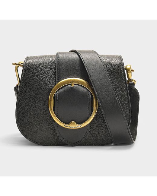 Polo Ralph Lauren Belt Saddle Lennox Medium Crossbody Bag In Black Calfskin