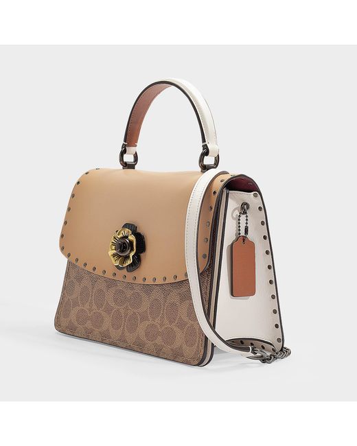 Download COACH Leather Parker Top Handle Bag In Beige Signature ...