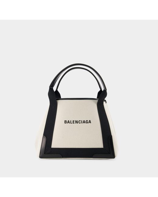 Balenciaga Navy Cabas S Bag - - Natural/ Black - Canva | Lyst