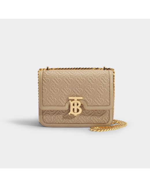 Burberry Natural Small Quilted Monogram Lambskin Tb Bag