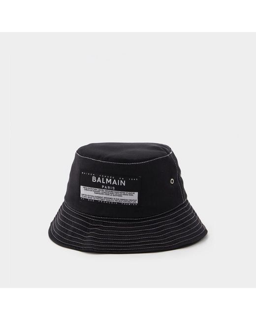 Balmain Black Satin&label Bucket Hat
