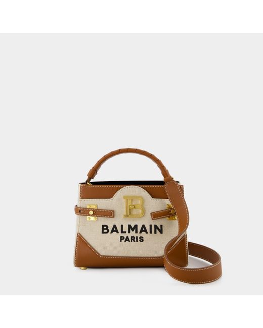 Balmain Brown Bbuzz 22 Shoulder Bag - - Canvas - Beige