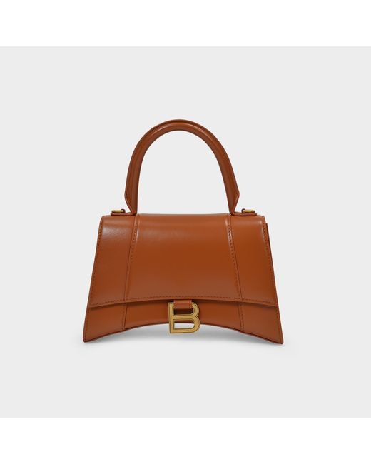 Balenciaga Brown Handbag Hourglass Camel In Shiny Leather