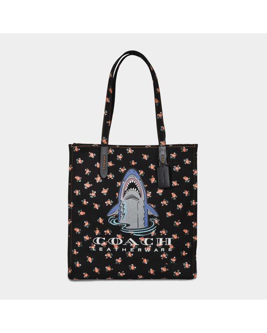 COACH Sharky Tote Bag In Black Canvas