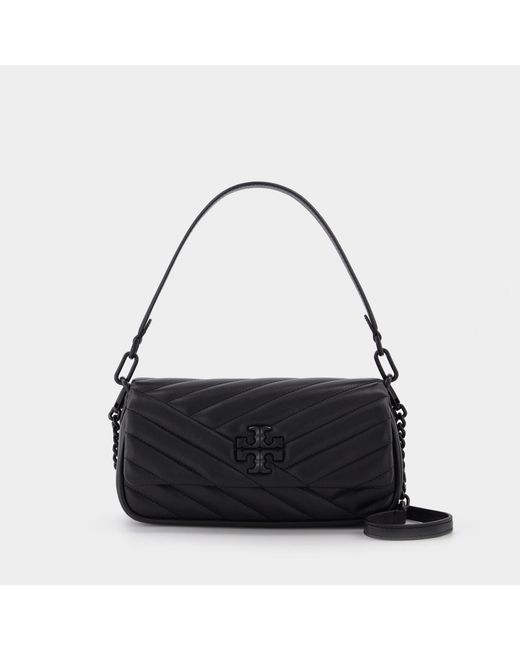 Tory Burch Leather Kira Chevron Powder Coated Small Flap Shoulder Bag