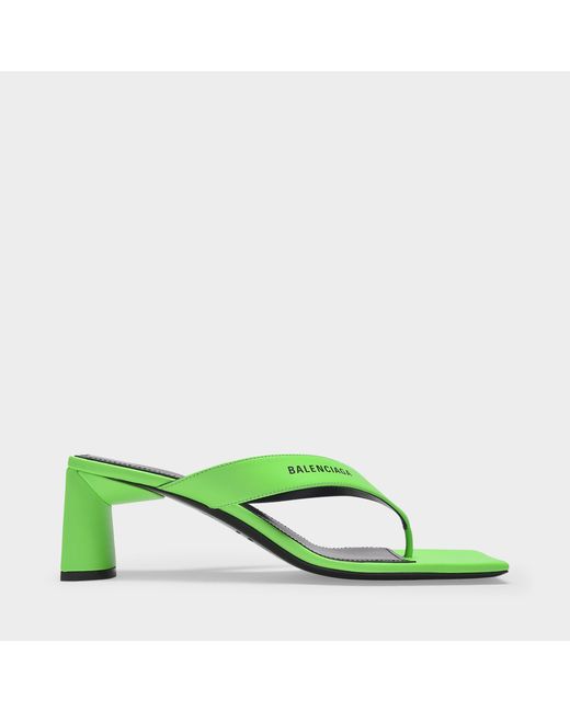 Balenciaga Double Square 60mm Sandals In Fluo Green Leather