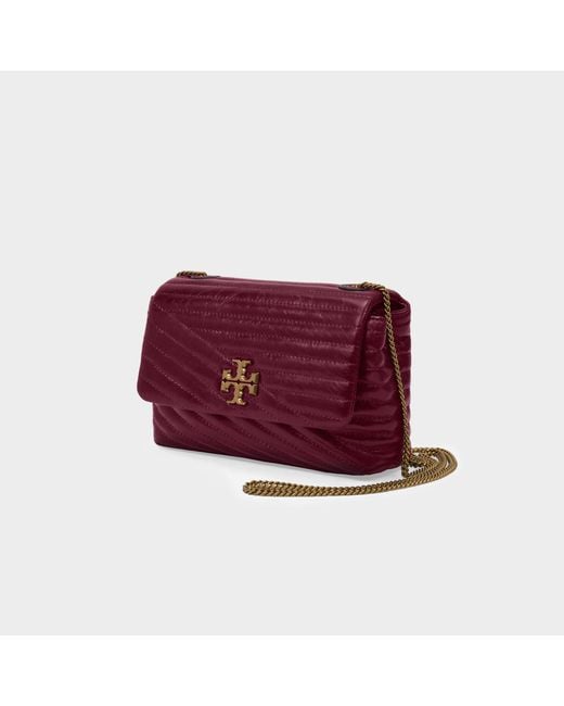 Tory Burch Kira Chevron Glazed Small Camera Bag in Brown