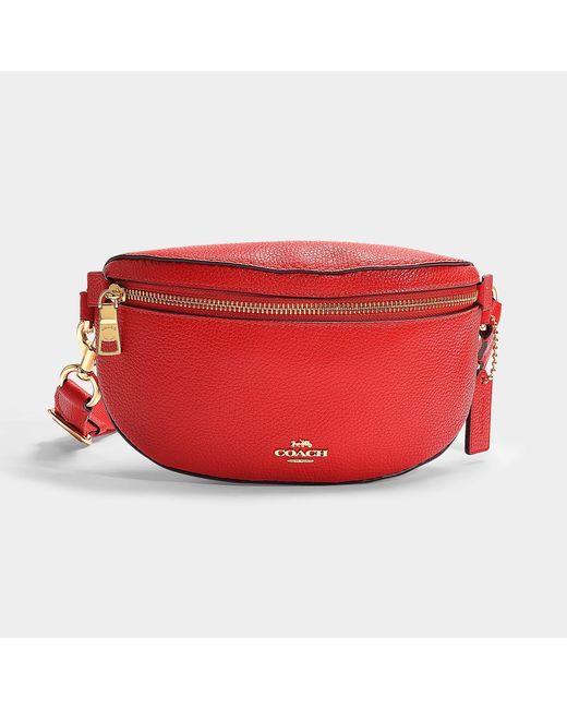 COACH Red Belt Bag In Jasper Polished Pebble Leather