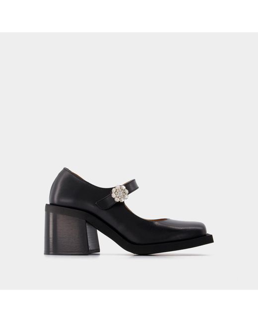 Ganni Leather Wide Welt Square Toe Mary Jane Pumps in Black | Lyst UK