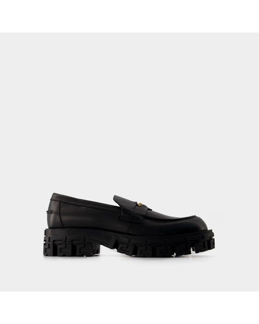 Versace Black Greca Border Rubber Sole Loafer for men