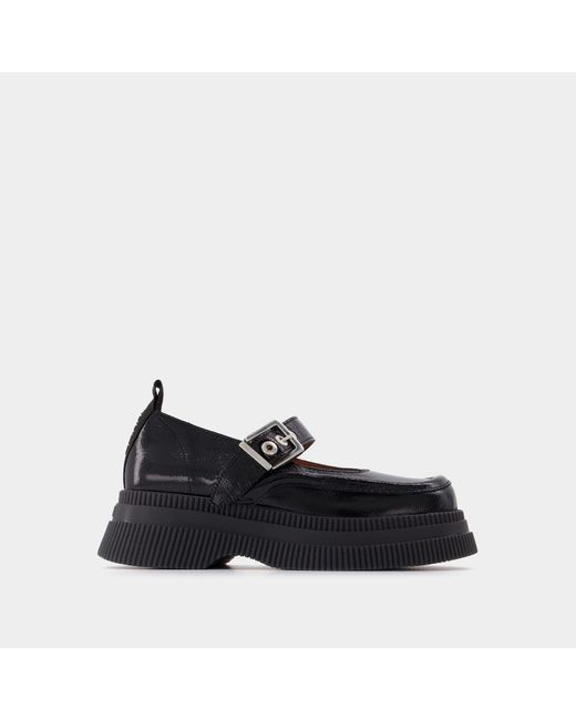 Ganni Leather Mary Jane Creepers in Black | Lyst UK