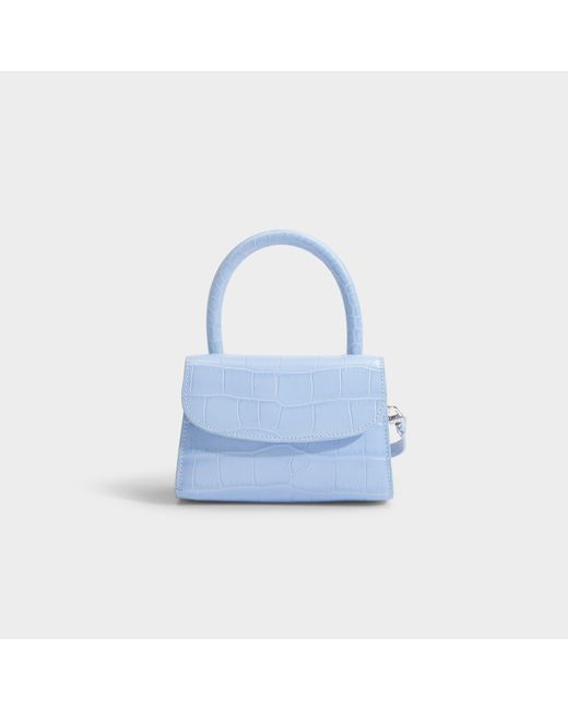 By Far Mini Bag In Sky Blue Croco Embossed Leather