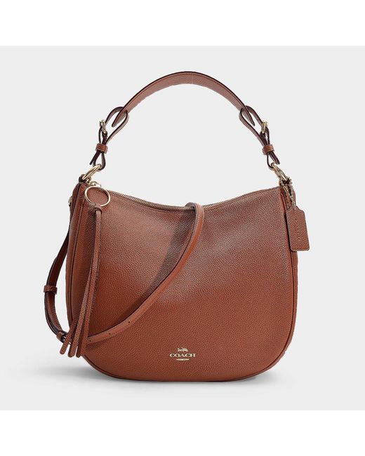 COACH Polished Pebble Leather Sutton Hobo Bag In Brown Calfskin