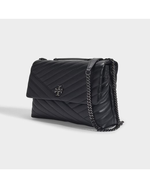 Tory Burch Kira Chevron Convertible Shoulder Bag In Black Calfskin in