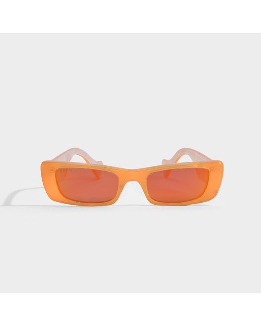 Gucci Rectangular Sunglasses In Neon Orange Acetate With Orange Lenses