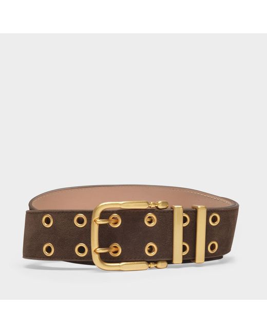 By Far Duo Belt In Brown Suede Leather