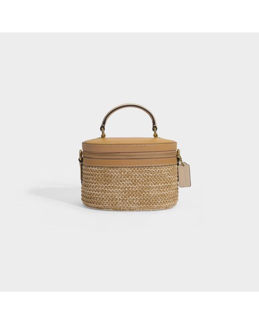 COACH Natural Straw Colorblock Trail Bag In Brown Leather And Beige Raffia