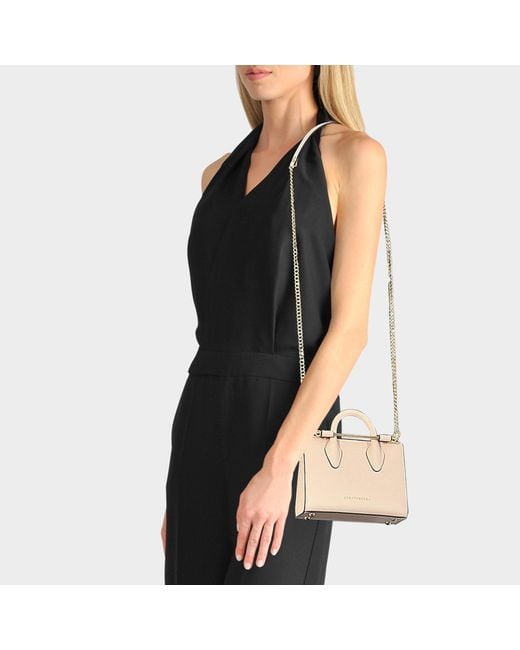 Strathberry Nano Croc Embossed Leather Tote in Vanilla