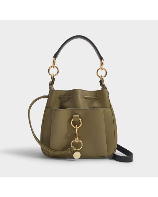 See By Chloé Multicolor Tony Small Bucket Bag In Kaki Green Leather