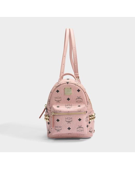 MCM Stark Xmini Backpack In Pale Pink Coated Canvas