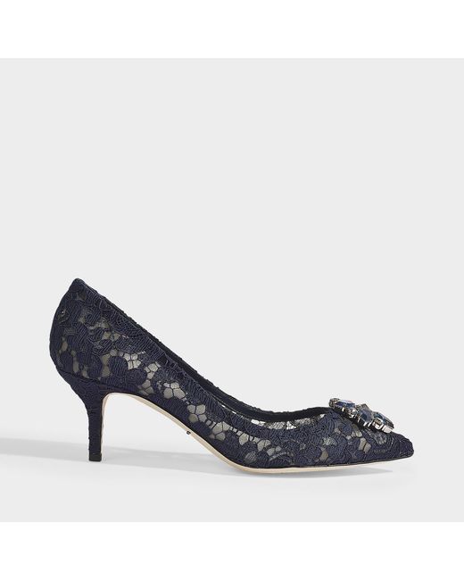 Dolce & Gabbana Blue Bellucci Rainbow Lace Pumps In Navy Lace