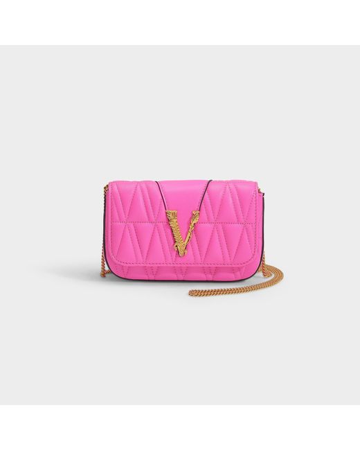 Versace Virtus Quilted Leather Tribute Crossbody Bag in Light Pink