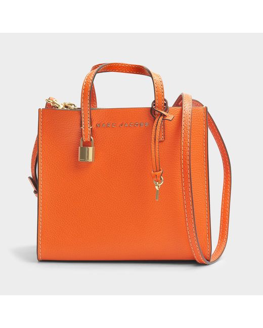 Marc Jacobs Orange The Mini Grind Tote Bag In White Glow Cow Leather