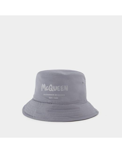 Alexander McQueen Gray Tonal Graffiti Bucket Hat for men