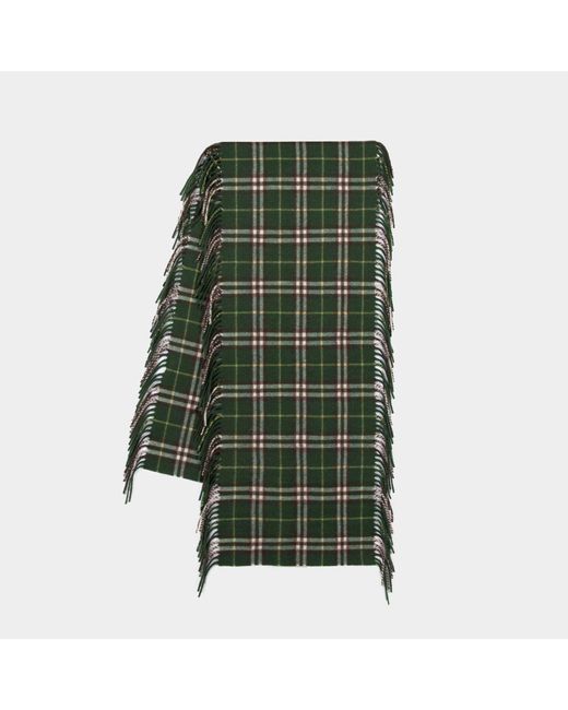 Burberry Green Checked Fringed Scarf