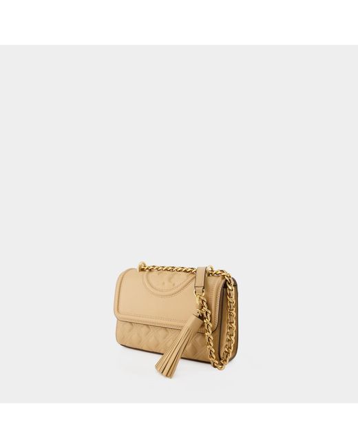 Tory Burch Fleming Small Convertible Leather Bag In Desert Dune