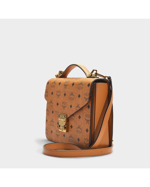 MCM Patricia Medium Satchel In Cognac Canvas in Brown