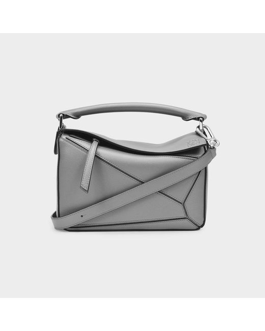 Loewe Gray Puzzle Small Bag In Gunmetal Leather
