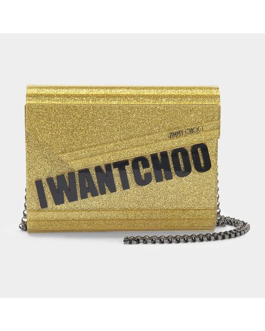 Jimmy Choo Metallic I Want Choo Candy Clutch Bag In Gold Glitter Acrylic