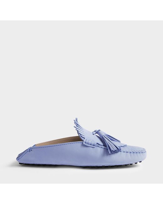 Tod's Blue Gommino Tassle Mule Shoes In Azzurro Suede