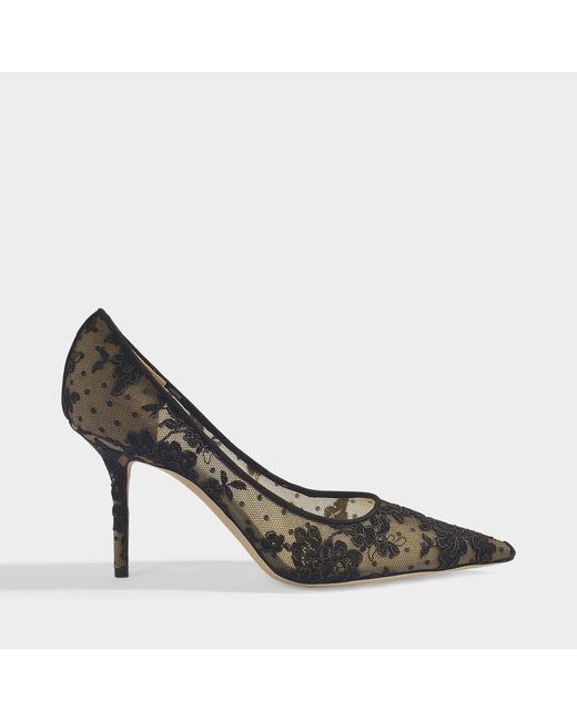 Jimmy Choo Love 85 Lace Pointed Pumps In Black Floral Lace