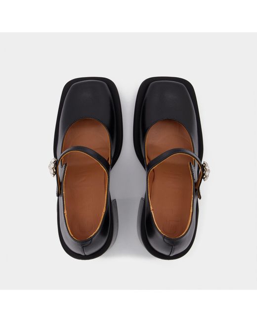 Ganni Wide Welt Square Toe Mary Jane Pumps in Black | Lyst