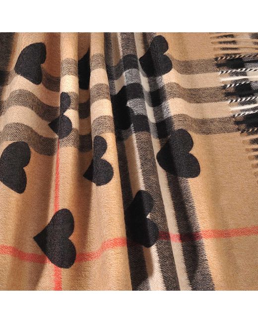 Burberry Heart Print Giant Check Reversible Cashmere Scarf