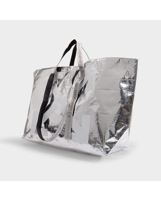 Off-White Small Metallic Commercial Tote Bag