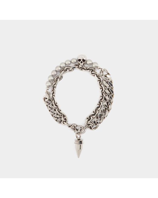 Alexander McQueen Metallic Skl & Pearl Bracelet for men