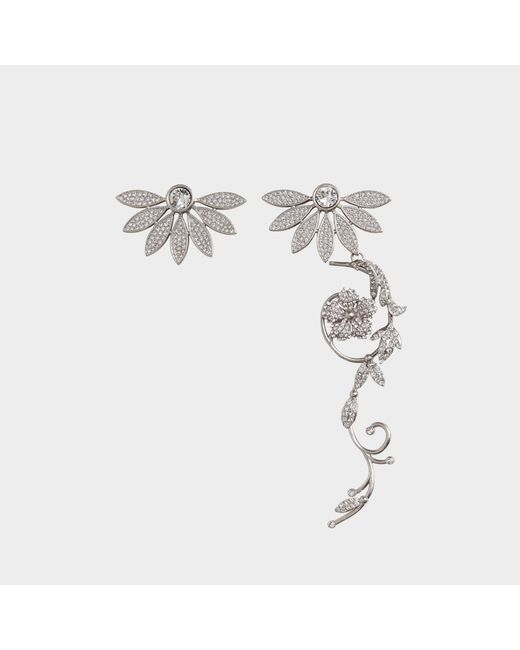 Burberry Metallic Asymetric Half-daisy Drop Earrings In Crystal And Metal